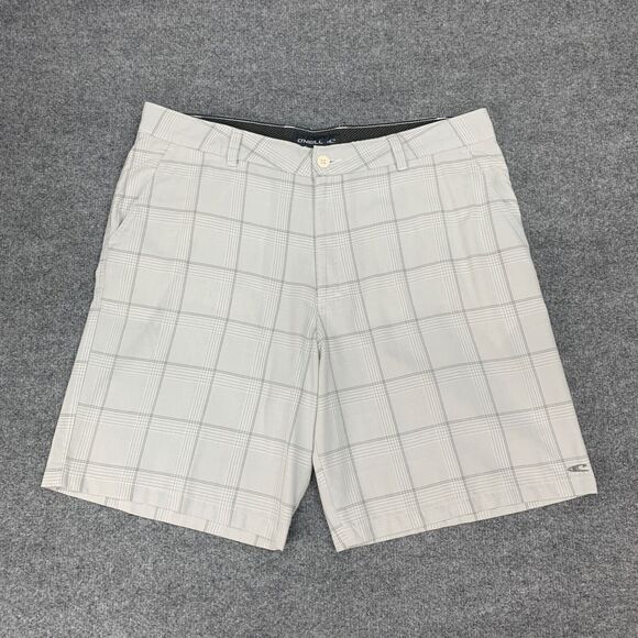 O'Neill Shorts Mens 38 White Plaid Walking Bermuda Flat Front High Rise Golf - Picture 2 of 13